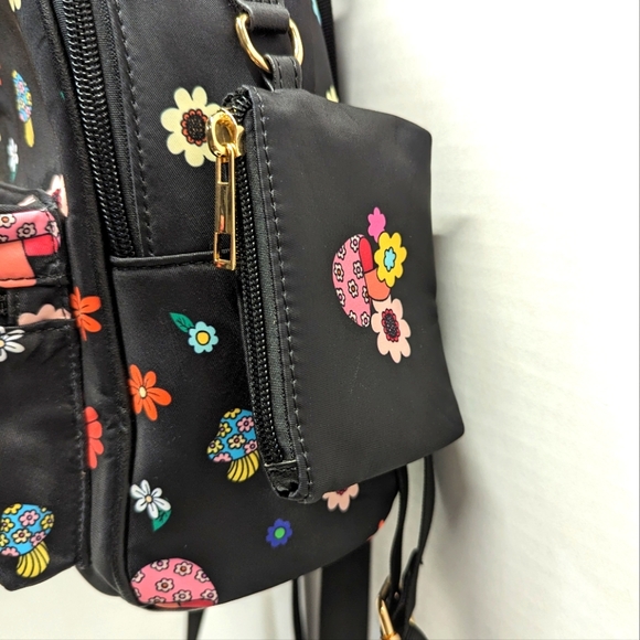 Mini Backpack - Festival/Rave Bag Black with Flowers & Mushrooms by Like Dreams - Picture 5 of 8